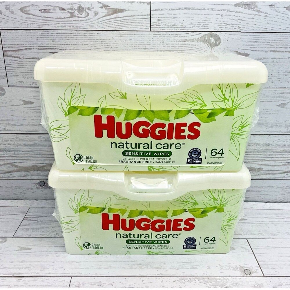 2- Huggies Baby Wipes Refillable Container SEALED Natural Care Sensitive Skin 64